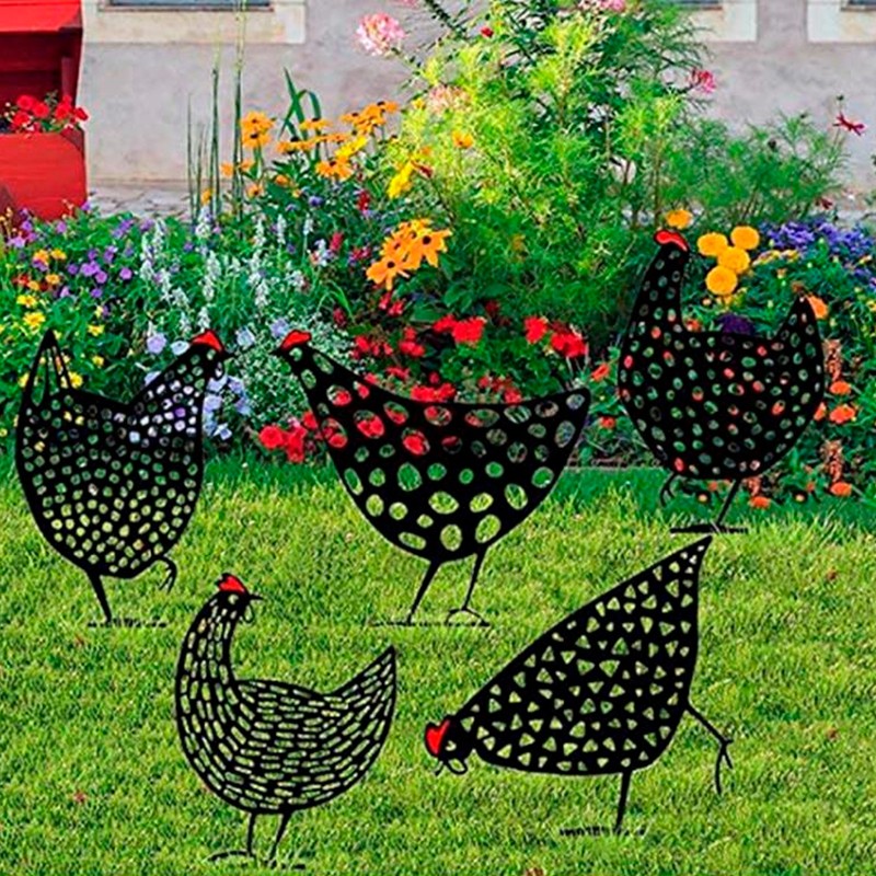 5Pcs Chicken Stakes Set Acrylic Animal Shape Statues Decoration for