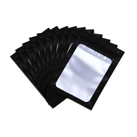 XFXIA 100 Pieces Mylar Bags, Resealable Smell Proof Bags with Clear Window 16 * 24cm Aluminum Foil Pouch Bag for Candy Food Lip Gloss Packaging |flat|cute| (Black)