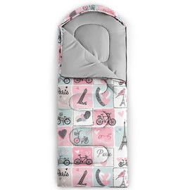 QOOMO Eiffel Tower Love Print Printed Camping Sleeping Bag, 3 Season Warm & Cool Weather,Lightweight,Waterproof Sleeping Bags for Adults & Kids,Traveling,and Outdoors,Camping Gear Equipment, 31x90inch