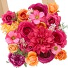 Serwalin Artificial Hot Pink & Orange Flowers, Magenta Silk Fake