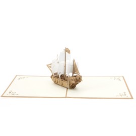 ECSiNG Sailboat Pop Up Card 3D Tall Ship Greeting Card with Envelope for Graduation Congratulation Valentine's Day Birthday Anniversary 15x15cm Wood Colour