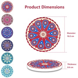 Cork Coasters Set of 6, Round Absorbent Ceramic Coasters for Drinks, Cup coasters with Cork Base, Outdoor Coasters for Garden Tables, Wooden Table, Tabletop Protection Pad 4 Inches