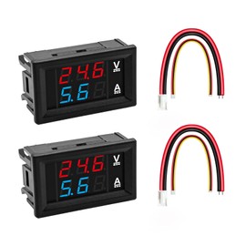 Exqutoo 2Pack 0.28" Digital Voltmeter Ammeter DC 0-100V 10A, Red & Blue Dual LED Display Panel with Connect Wires, 2 in 1 Volt Amp Monitor Tester Used for Electronic Circuit Experiments EV Cars Boats