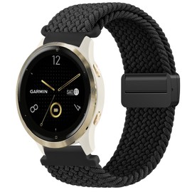 Vancle 18 mm Bracelet for Garmin Venu 2S/Venu 3S/Vivoactive 4S/Vivomove 3S/Forerunner 255s Music/265s Women Men, Adjustable Braided Nylon Replacement Straps, 18 mm Watch Strap (Black)