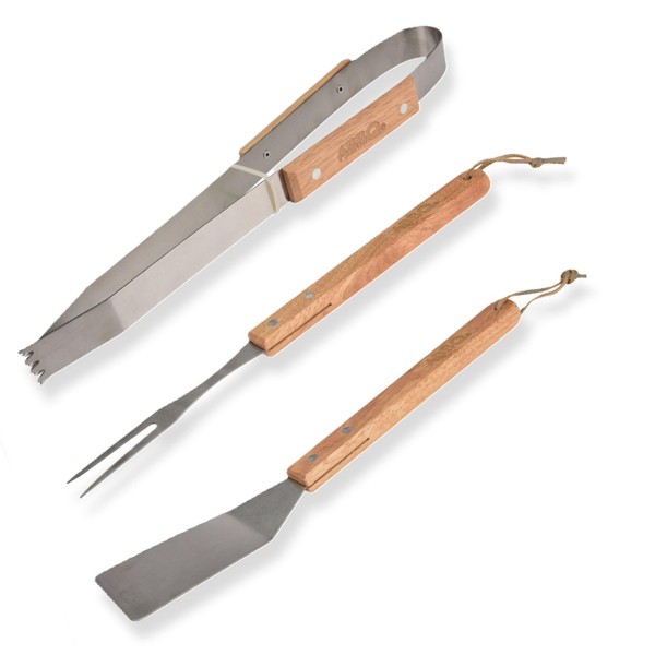BBQ Tools Set 3Pcs With Wooden Handle Stainless steel Outdoor/Indoor