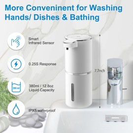 Gotofine Automatic Liquid Soap Dispenser,4-Level Adjustable, Wall Mount Soap Dispenser,USB Rechargeable,12.8oz/ 380ml,Touchless Hand & Dish Soap Dispenser for Bathroom, Kitchen,Hotel, Restaurant