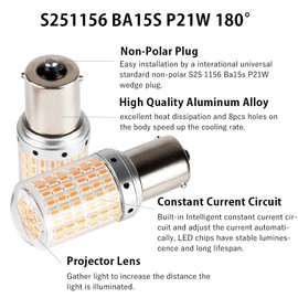 1797 BA15S 1156 P21W S25 LED Turn Signal Lights Bulbs Error Free No Anti Hyper Flash Amber Yellow Tail Lamps Front Rear Replacement Super Bright Projector 3014SMD 12V 21W 2 Pack