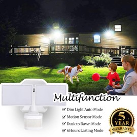 EMANER Dusk-to-Dawn Security Lights with Motion Sensor, 5000K Daylight White, IP65 Waterproof Outdoor, 110V 120V Dual-Head Rotatable LED Flood Light for Porch, Garage, Yard, Driveway