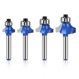 MACHSWON 4 Pieces Round Router Bits 1/4" Shank Round Router Bit Set Tungsten Carbide Blades Corner Rounding Edge Router Bits 3.17mm 3.96mm 4.96mm 6.35mm Radius