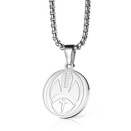 Colentine Football Medal Necklace - 1" Round Stainless Steel Football Cross Athletes Pendant with Inspiring Philippians 4:13 Necklace for Boys Christmas Gift (Silver)