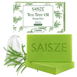 SAISZE Handmade Tea Tree Soap, Natural soap bar for Face and Body, Soothing Hydrating Body Wash for Clear Healthy Skin, Organic Tea Tree Oil Ideal for Pimple and Skin Irritations, 4 Ounce (Pack of 2)