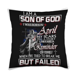 Knight Templar On The Darkest Hour Demons Come Knight Templar I'm A Son of God April Christian Religious Throw Pillow, 18x18, Multicolor