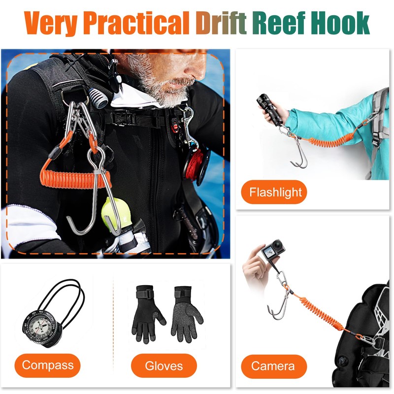 Pluzluce Scuba Diving Reef Double Hook, Drift Safety Telescopic Spring