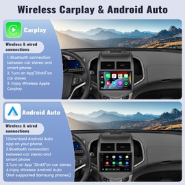 Android Car Stereo for Chevy Aveo Sonic 2011-2015 with Carplay Android Auto Mirror Link 9 inch Touchscreen with GPS Navigation WiFi 26UI Bluetooth FM Backup Camera