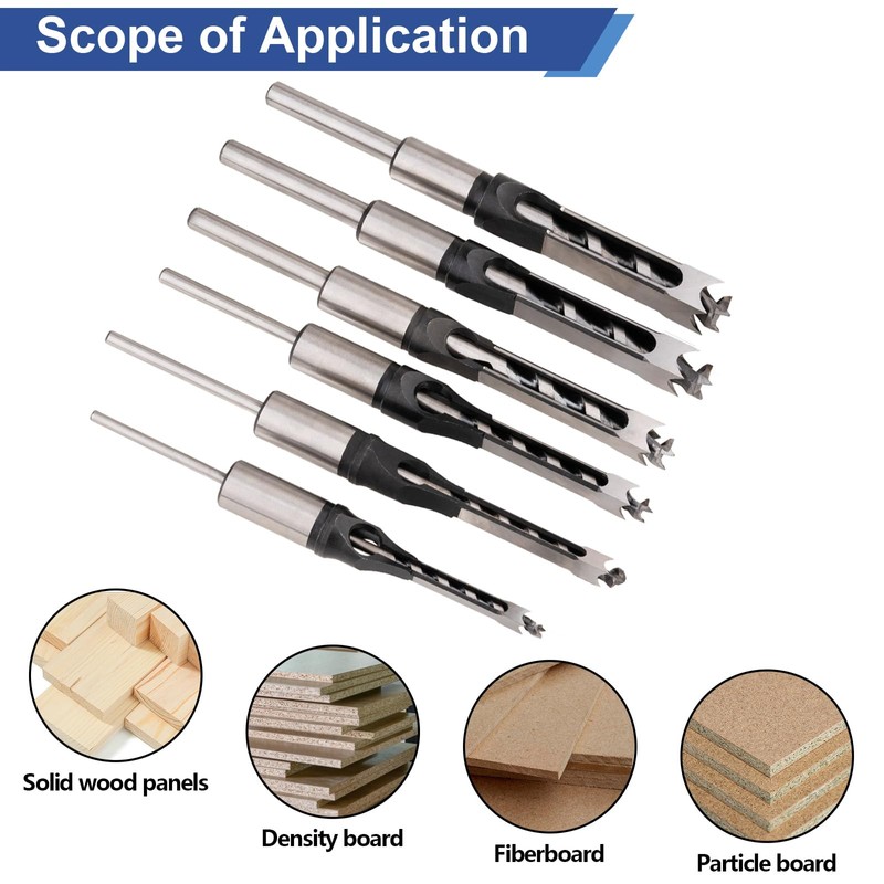Devvicoo 6PCS Square Hole Drill Bit Set for Mortise and