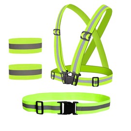 WUDQIJI Reflective Vest High Visibility Vest 4-Piece Set Reflective Vest Bicycle Reflective Strap Light Vest Adjustable Safety Vest 4 cm Reflective Band Safety Vest for Running Cycling Jogging
