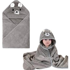 Evviee Hooded Baby Towel, Soft Newborn Towels with Hood, Cute Animal Design Grey Bear, 31x31cm, for Newborn Boys and Girls