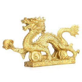 GLOGLOW Chinese Dragon Ornaments, Brass, Lucky Dragon Ornaments, Crafts, Dragon Sculpture, Crafts, Home Office, Desktop Decoration, Collection