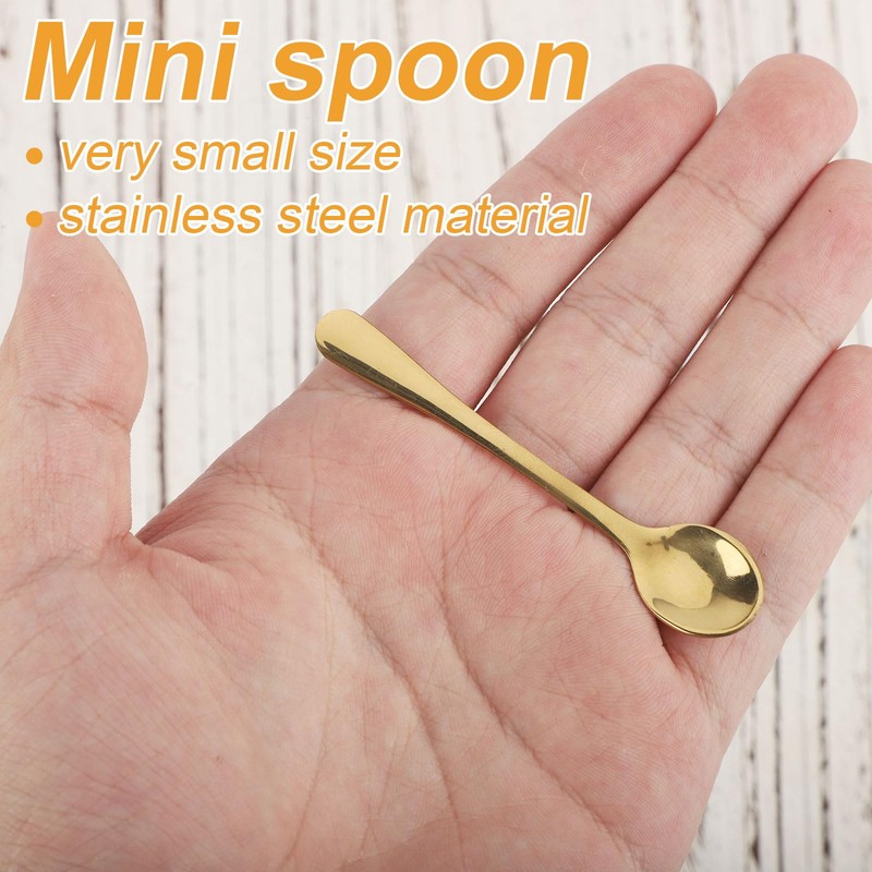 BOXOB 6pcs Tiny Gold Stainless Steel Spoons, 3 x 0.6