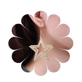 Cimenexe Bohemian Star Earrings Dangle Gold Hollow Star Drop Earrings Large Hammered Star Hook Earrings Statement Metal Star Earrings Jewellery for Women and Girls Gifts, Zinc, No Gemstone