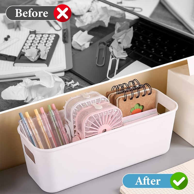 SHAIDOJIO 10Pcs White Narrow Storage Bins, 10" Long Bathroom Organizing
