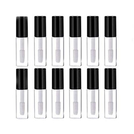 Ericotry 12PCS 3ML Mini Refillable Empty Lip Gloss Balm Tube Bottle Portable DIY Containers Vials with Lipbrush Black Cover for Travel and Home Use