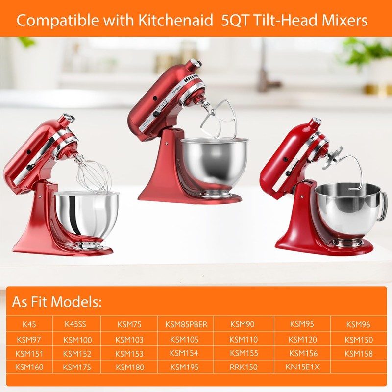 Stainless Steel Accessories Compatible with KitchenAid 4.5-5 Qt Tilt-Head Stand
