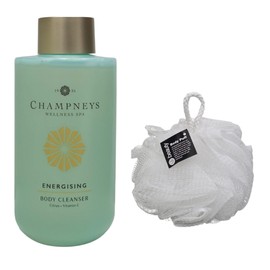 Champneys Energising Body Cleanser 350mL With Vitamin C & Citrus Fragrance, With Free Beauty Body Puff (Any Colour)