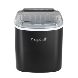 MegaChef 26 Pound Countertop Bullet Ice Maker, Basket and Scooper, Countertop Ice Machine, Easy-Carry Portable Ice (Black)