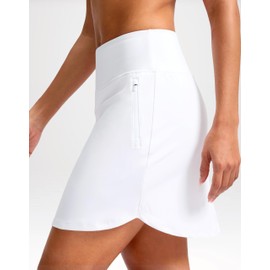 G Gradual 18" Golf Skirts for Women Zipper Pockets Knee Length Skort with Shorts Underneath High Waist Tennis Pickleball, White, Large