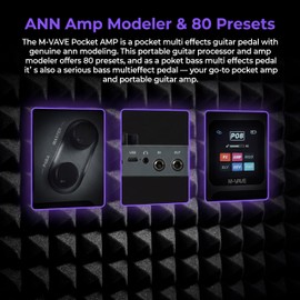 M-VAVE Pocket Amp Pocket Grey Multi Effects Guitar Pedal with ANN Modeling 80 Presets, Portable Pocket Guitar Bass Processor Amp Modeler Portable Guitar Processor Multieffect Pedal