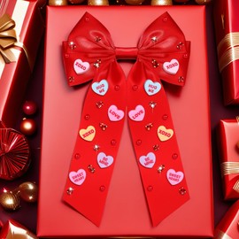 Boderier Valentines Day Hair Bows for Women Girls Conversation Candy Heart Hair Bow Clips Jeweled XOXO Hair Bows Valentines Day Gifts for Her (Red Conversation Heart)
