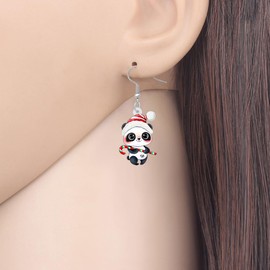 YINYA Acrylic Cute Christmas Hat Panda Earrings Dangle Drop Anime Bear Animals Jewelry for Women Gifts Charms Decor (Candy Cane Panda)