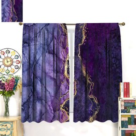 Marble Blackout Curtains Modern Luxury Abstract Gold Cracked Purple Texture Girls Women Bedroom Living Room Bathroom Decor Rod Pocket Blackout Window Drape 42x54in, Style-20
