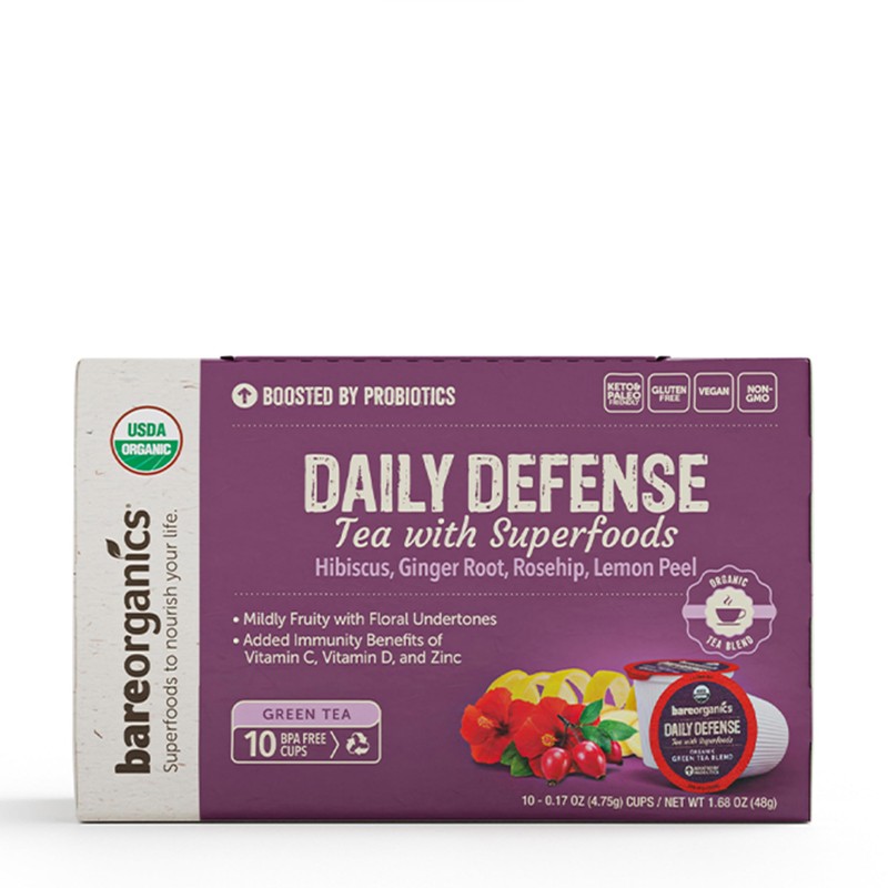 BareOrganics DAILY DEFENSE TEA (Organic) with superfoods and Probiotics, 10ct