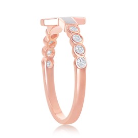 Beaux Bijoux Sterling Silver Rose Gold Plated Created White Opal Cross CZ Band Ring (Size 7)