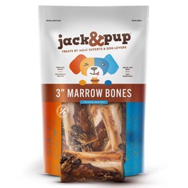 Jack&Pup Beef Marrow Bones for Dogs, 3" Long Lasting Dog Bones for Large and Small Dogs, Natural Beef Bone, Bone Marrow Dog Treats (6 Pack)