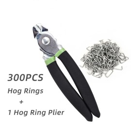 Hog Ring Pliers Kit with 300 Pcs 3/4" Hog Rings Galvanized Steel Hog Ring Pliers Kit for Fencing and Auto Upholstery,Bagging,DIYCraft,Furniture