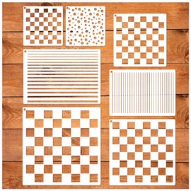 Checkerboard Stencils for Painting on Wood 11.8 Inch Reusable Canvas Checks Paint Straight Line Stencil for Crafts Kids Adult Art Projects Drawing Card Making Pattern for Wall Decorative (Check line)