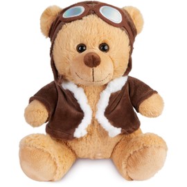 BRUBAKER Teddy Bear Pilot with Vintage Aviator Glasses - Brown - 10 Inches Cuddly Toy in Uniform - Military Plush Bear