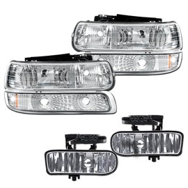 CROSSDESIGN Chrome Housing Headlights Bumper Fog Lights Compatible with Chevy Silverado 1500 2500 1999-2002/2000-2006 Suburban Headlamps Tahoe 2000-2006