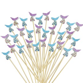 200Pcs Mermaid Tail Cocktail Picks,Mermaid Cupcake Toppers 4.7 Inch Mermaid Fruit Toothpick for Appetizers Cocktail Decorations for Party Supplies