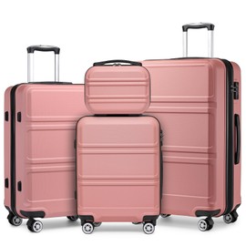 Kono 4 Piece Luggage Sets Expandable(only 28") Lightweight with Spinner Wheels TSA Lock Hardside Travel Rolling Suitcases 20in 24in 28in Carry on and 12in Mini Cosmetic Case Nude/Rose Gold