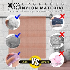 UJFQBH 3 Pieces African exfoliating net African Net Long Net Bath Sponge Exfoliating Shower Body Scrubber Back Scrubber Skin Smoother,Great for Daily Use (Purple、Gray、Brown)