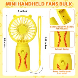 Glooglitter 30 Pcs Mini Portable Fan Handheld Battery Operated Portable Small Personal Fans with Lanyard Team Favors for Summer Travel Beach Indoor Outdoor Cooling Gift (Yellow Softball)