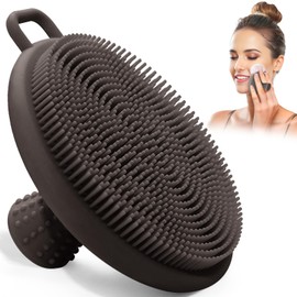GEENOA Silicone Face Scrubber, Manual Face Scrubber Exfoliator for Men/Women with Soft Bristles and Non-Slip Handle, Gentle Facial Scrubber for Super Lathering & Deep Cleansing(Gray)