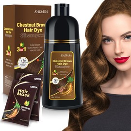 KAISASA Black 3 in 1 Hair Dye Shampoo - Can cover gray hairs,Herbal Ingredients,Contains Ginseng Extract,Natural Haircoloring, Easter's Gift:_Dark Brown