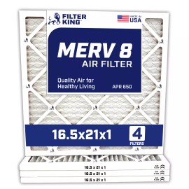 Filter King 16.5x21x1 Air Filter 4-PACK MERV 8 Actual Size 16.5 x 21 x .75"