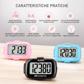 Avtrek Pedometer with Pedometer and Pedometer, Illuminated Display and Time Display (Black)