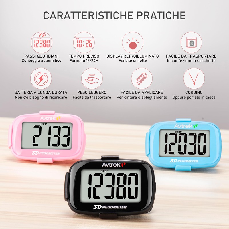 Avtrek Pedometer with Pedometer and Pedometer, Illuminated Display and Time